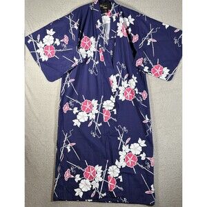 Midori International Kimono Robe Made In Japan Navy Blue Pink Floral Women’s M‎